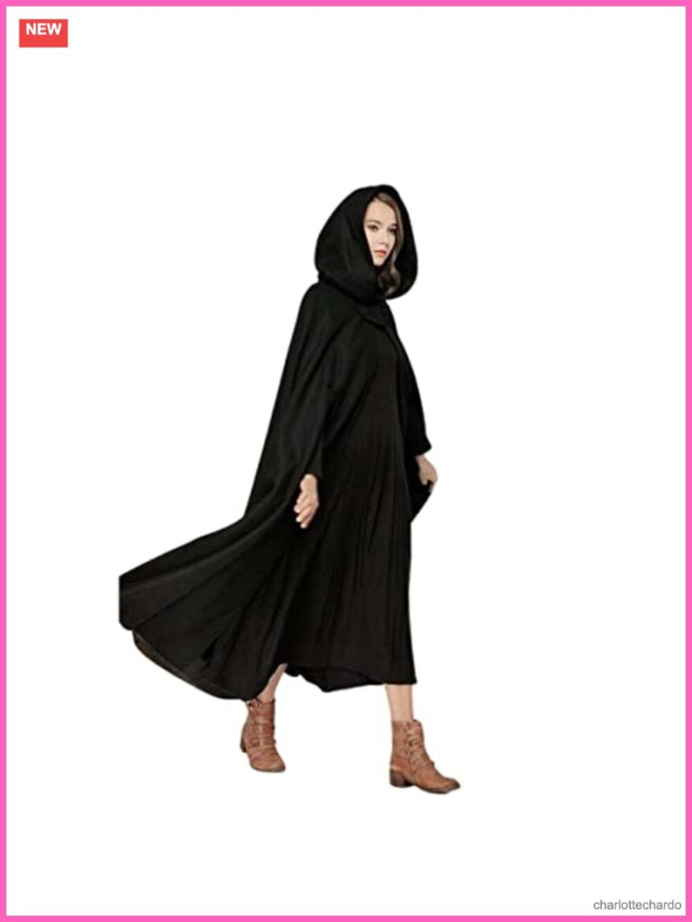Gothic Winter Cloak with Hood Women's Extended Trench Coat Harajuku Style